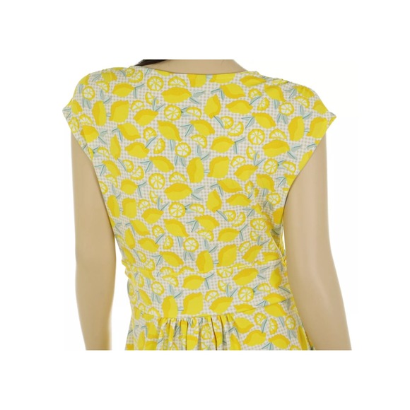 LANDS' END Women's SIZE 1X LARGE Cap Sleeve LEMON PRINT DRESS Twist Accent - Picture 6 of 12